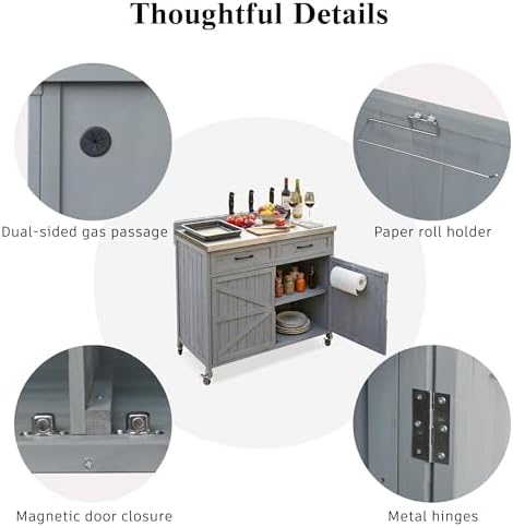 39.4" Outdoor Kitchen Island with Drawer and Stainless Top, Grey Blue - Image 6