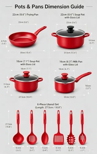 13-Piece Non Stick Pots and Pans Set,Cooking Pan Set,Maifan Stone Coating - Image 5