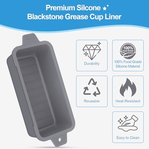 2 PCS Silicone Grease Cup Liners for Blackstone 36 28 22 17 Inch Griddle,Reusable Grease Catcher Cup Liner Grill Grease Tray,Durable Drip Pans Blackstone Griddle Accessories,Grey - Image 5
