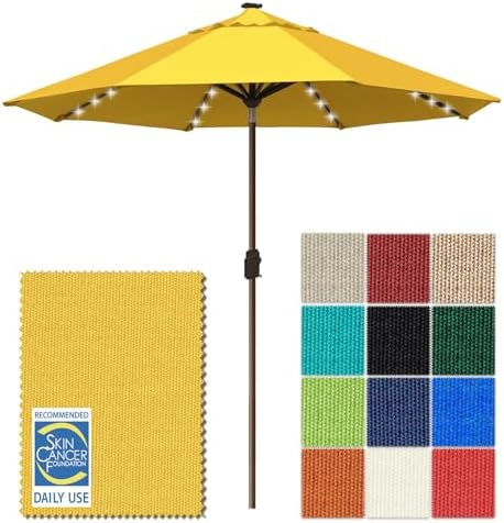 EliteShade USA 10-Year-Non-Fading 10ft Market Patio Umbrella, Commercial Grade Table Sun Umbrella with 80 Solar LED Lights, Crank Open, Windproof & UPF 50+ UV Protection for Garden, Deck, Pool, Backyard, Sunflower Yellow by EliteShade
