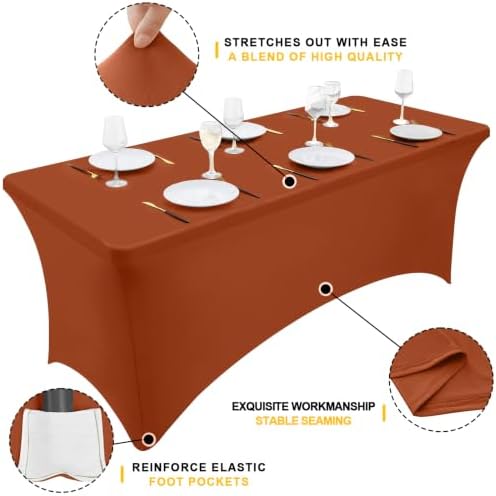 Smiry 2 Pack Spandex Table Cloth 6FT, Elastic Fitted Terracotta Tablecloth - Image 2