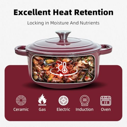7 QT Merlot Enameled Cast Iron Dutch Oven with Lid - Image 5
