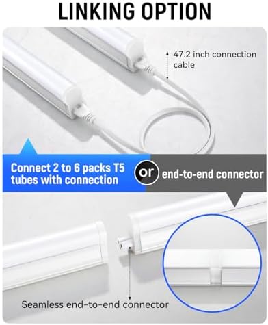 T5 LED Shop Lights 4FT, 20W 2300lm 6500K, Cabinet and Garage Light 8 Pack - Image 4