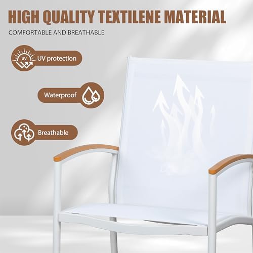 Shintenchi 3 Piece Outdoor Rocking Bistro Set, Textilene Fabric Small Patio Furniture Set, Front Porch Rocker Chairs Conversation Set with Table for Lawn, Garden, Balcony, Poolside (White) - Image 5