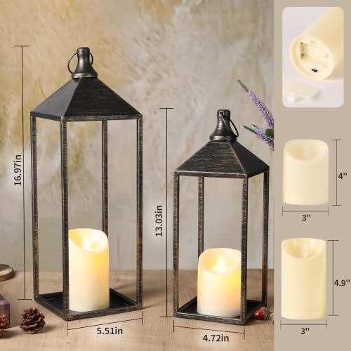 17" 13" Vintage Farmhouse Decorative Lanterns Indoor Outdoor with Candles - Image 2