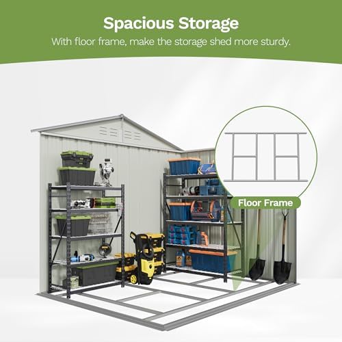 Patiowell 8x6 FT Outdoor Storage Shed with Floor Frame, Metal Garden Sheds - Image 3