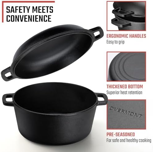 Overmont 7QT Double Dutch Oven - 2-in-1 Pre-Seasoned Cast Iron Pot & Recipe - Image 7