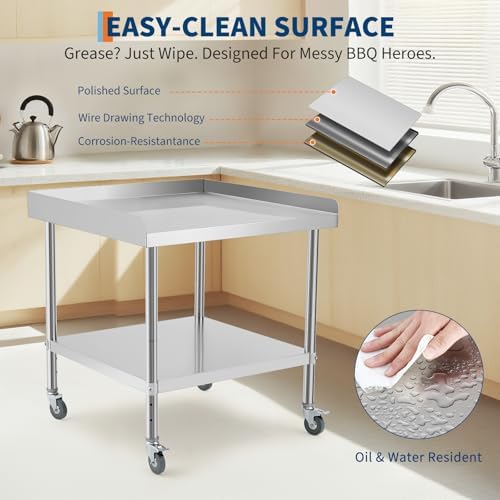 Stainless Steel Equipment Stand, Prep Table Metal Table w/Wheel - Image 6