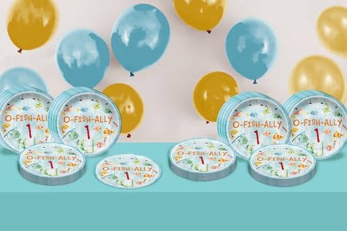 Ofishally One Fishing 1st Birthday Party Supplies Large 9" Paper Plates in Bulk 32 Piece - Image 6