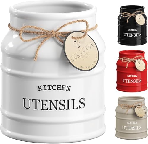 Barnyard Designs Ceramic Kitchen Utensil Holder Countertop 6.75″ (White) by BarnyardDesigns