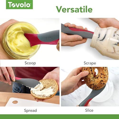 Tovolo Mini Scoop and Spread Tool for Kitchen Meal Prep Small Sandwich Spreader Spatula for Peanut Butter Jelly, Silicone BPA Free Dishwasher Safe Scooper Spreader, Charcoal Gray and Viva Magenta - Image 4