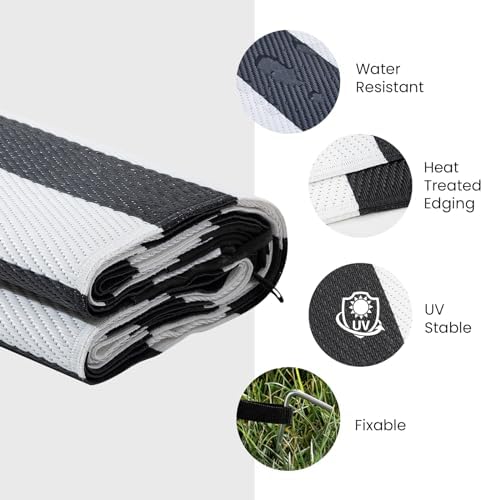 Outdoor Rug 6 x9 ft, Plastic Rug for Patio, Black & White - Image 6