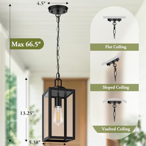 BesLowe Outdoor Pendant Light, Modern Hanging Lantern for Porch, Black - Image 5