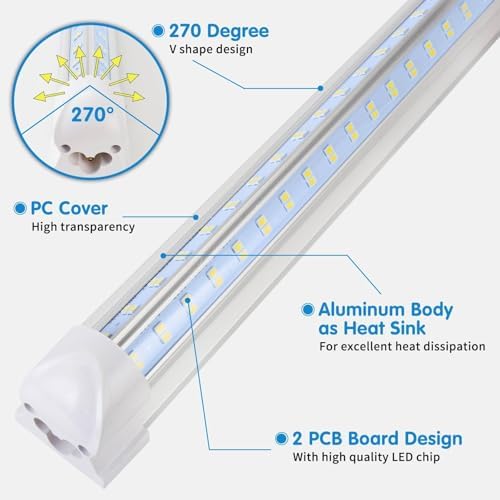 Led Shop Lights,Led Shop Lights 4FT 50W 6500K 7000LM Clear White,Shop Light 4FT 110V Linkable Integrated V-Shape for Shop Garage,Warehouse,Workbench and Workshop Commercial Bay Lighting(4-Pack) - Image 4