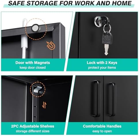 SISESOL 36 inch Metal Storage Cabinet with Doors and Shelves,Small Garage Storage Cabinet with Lock,Black Metal Cabinets with Locking Doors for Home,Office,Short Garage Cabinets - Image 6