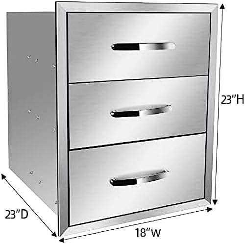 Stainless Steel Outdoor Kitchen Drawers - 3-Drawer BBQ Drawer, Built-in, Flush Mount for Outdoor Kitchens & BBQ Islands, 18Wx23Dx23H-3L - Image 2