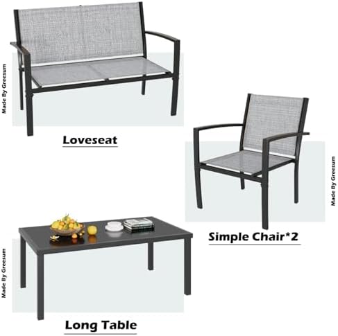 Greesum 4 Pieces Patio Furniture Set, Outdoor Conversation Sets for Patio, Lawn, Garden, Poolside with A Glass Coffee Table, Gray - Image 4