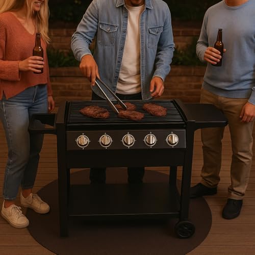 Rhino Hide Embossed Grill Guard Mat - Heat Resistant Outdoor Grill Floor Mat for Patio, Deck & Garage Surface Protection - Round, Brown (36" x 36") - Image 2
