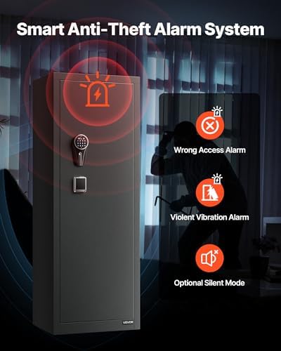 VEVOR 8-10 Gun Safe, Long Gun Cabinet for Rifles and Pistols, Quick Access Rifle Safe with 3 Pistol Pockets and Adjustable Racks, Digital Cabinet with Fingerprint and Password Lock(Assembly Required) - Image 4
