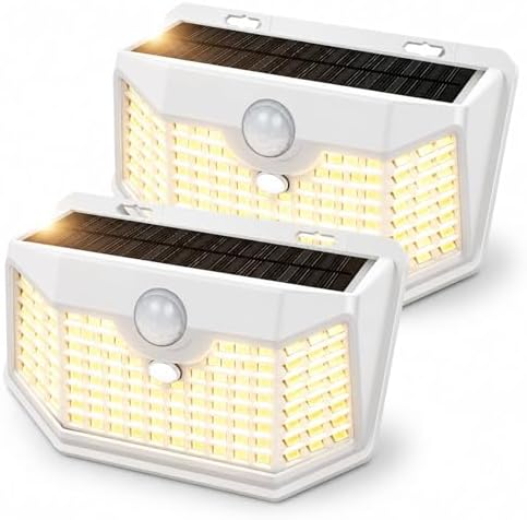 HMCITY 120 LED Solar Lights Outdoor Motion Sensor, 2 Pack, White Warm by LightingUpYourLife