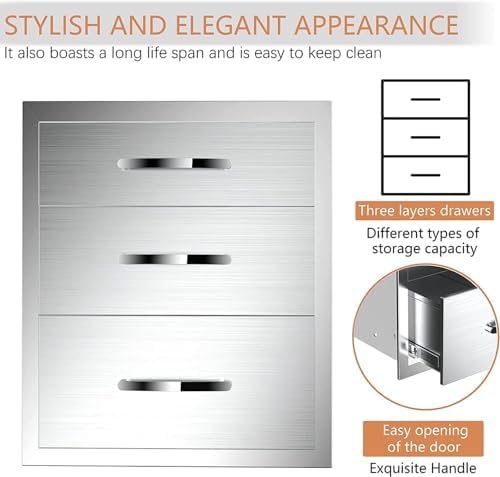 Outdoor Kitchen Drawers, Triple BBQ Drawers Stainless Steel Built-in Drawer For Outdoor Kitchen Island, Patio Grill Station,Three Drawers - Image 6