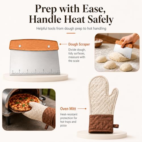 Pizza Peel Set, 8 Piece Pizza Oven Accessories Kit, 12x14 Inch Aluminum Pizza Paddle with Foldable Wooden Handle, 8 Inch Perforated Mini Peel, Rocker Cutter, Scraper, Server, Brush, Glove & Bag - Image 5