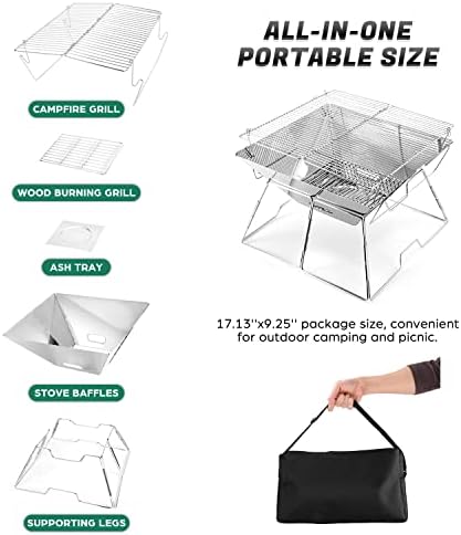 Odoland Folding Campfire Grill, Camping Fire Pit, Outdoor Wood Stove Burner - Image 2