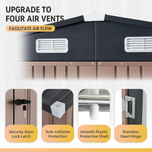 Aoxun 10x8FT Shed with Floor Galvanized Steel Outdoor Storage Shed (Brown) - Image 4