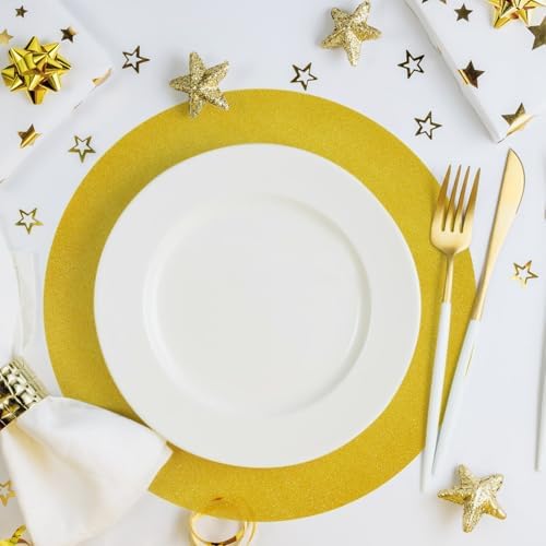50 PCS Gold Round Placemats Glitter Paper Disposable Placemat Table Mats Sequin Doilies Decorative Place Mats for Birthday Wedding Christmas Banquet Thanksgiving Graduation Party Dinner Table Decor - Image 4
