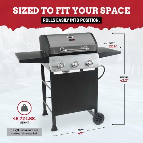 Grill Boss 3 Burner Propane Gas Grill, Portable BBQ, Lid, Wheels & Shelves - Image 6