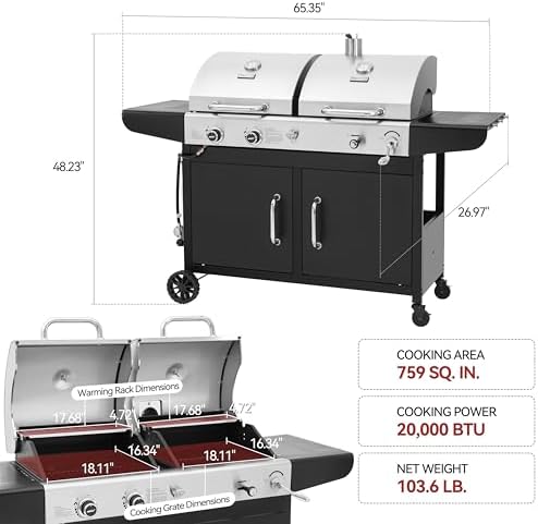 Royal Gourmet ZH3002N 2-Burner Propane Gas and Charcoal Grill Combo - Image 3