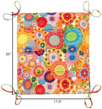 Outdoor Patio Cushion, Rocking Chair Cushion, Tufted Pads, Set of Upper and Lower with Ties Pack of 2 (2 Sets) - Back 20"×17", Seat 17"×17" (Multicolored Flowers) - Image 6