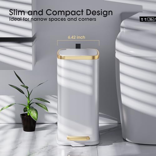 CEROELDA Small Bathroom Trash Can with Lid-5L/1.3 Gal-Soft Close Lid-White - Image 2