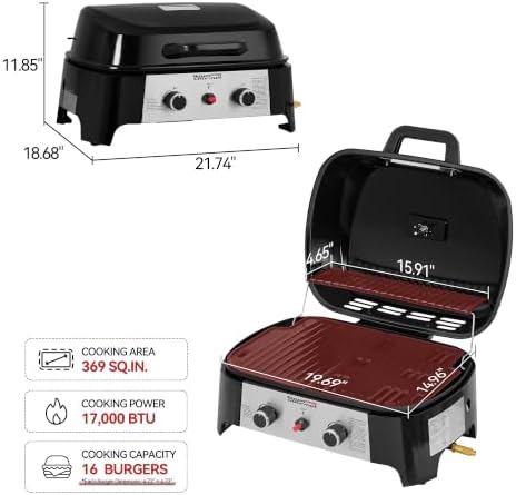 Royal Gourmet GT2008B Portable 2-Burner Gas Grill, Solid Sheet Metal Legss - Image 3