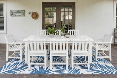 Perli™ 9-Piece Outdoor Dining Set, All-Weather HDPE Patio Furniture with 8 Ergonomic Chairs & Large Table, Built-in Umbrella Hole, UV-Resistant Set for Backyard, Deck, Poolside, White - Image 2