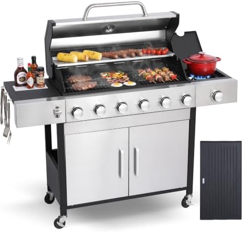 6-Burner Gas Grill Griddle Combo with Side Burner by Unknown