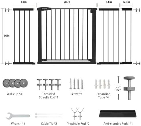Mumeasy 36 in Tall 36-66 in Extra Wide Baby & Dog Gate for Doorways, Black - Image 2