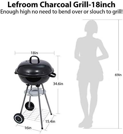 Charcoal Grill 18 inch Barbecue Grill with Waterproof Grill Cover for Outdoor Courtyard Picnic Camping Tailgating BBQ Kettle - Image 2