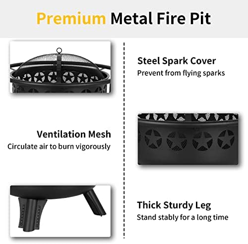 Hykolity 2 in 1 Fire Pit with Grill, Large 31" Wood Burning Fire Pit with Swivel Cooking Grate Outdoor Firepit for Backyard Bonfire Patio Outside Picnic BBQ, with Spark Cover, Fire Poker - Image 3