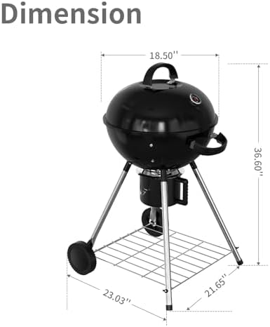 18.5-Inch Portable Charcoal Grill, Heavy Duty Kettle BBQ Smoker with Built-in Thermometer & Removable Water-Rinsable Ash Catcher for Outdoor Camping, Patio, Backyard, and Tailgating - Image 3