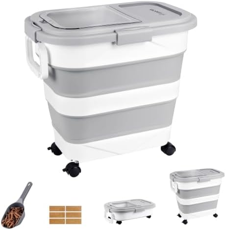 Wood Pellet Storage Container 30-40lbs, Wheeled Bin with Clear Window by Leaforylife