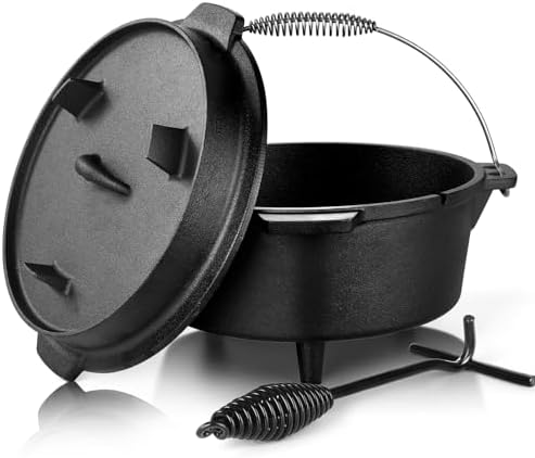 Leonyo 5QT Camping Dutch Oven with Lid Lifter, Pre-Seasoned & Cast Iron by Leonyo