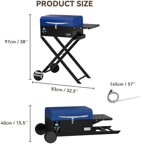 ONLYFIRE GRILLS BBQ Wood Pellet Grill Smoker with Foldable Cart, Blue GS342 - Image 3