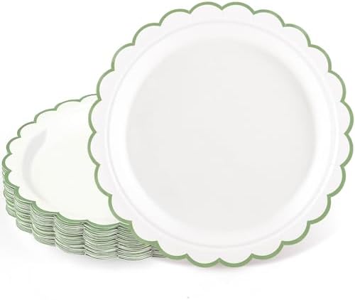 NatNarr 30 Pk Sage Green Plates 7" Scalloped Green White Dessert Cake Plate by NatNarr