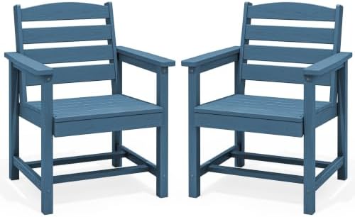 SERWALL Patio HDPE Dining Chairs Set of 2 with Arms, Navy by SERWALL