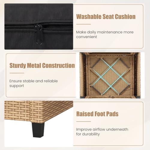Tangkula 3 Pieces Patio Furniture Set, PE Rattan Wicker 3 Pcs Outdoor Sofa Set w/Washable Cushion and Tempered Glass Tabletop, Conversation Furniture for Garden Poolside Balcony - Image 7