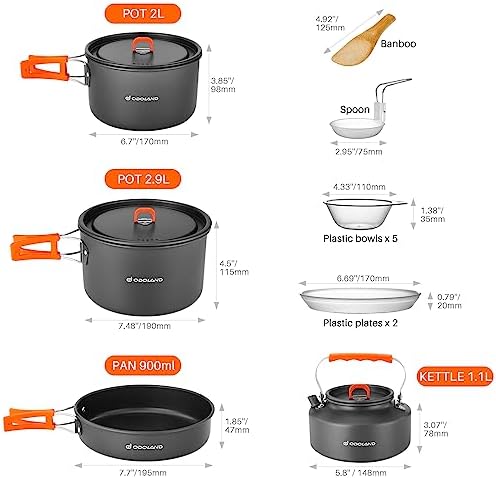 Odoland 15pcs Camping Cookware Non-Stick Lightweight Camping Pots and Pans Set with Kettle Plastic Plates Bowls Soup Spoon for Camping, Backpacking, Outdoor Cooking and Picnic - Image 3