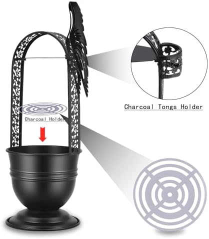 Portable Hookah Charcoal Basket with Coal Tongs,50 pre-Cut foil Sheets, 50 hygienic mouthpieces - Metal Storage Container & Holder for Shisha Accessories (Black Basket 13.7") - Image 6