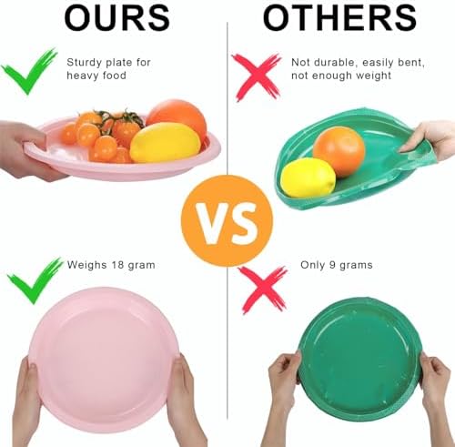 WELLIFE Pink Plastic Plates 9 Inch 50 Count - Image 7