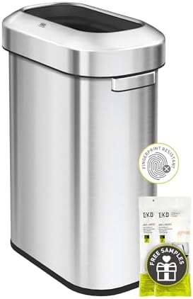 EKO Urban 16 Gallon/60 Liter Open Top Stainless Steel Slim Commercial Trash Can, Tall Kitchen Trash Bin, Heavy-Duty Commercial Grade Large Garbage Bin for Home, Office, Hotel, Cafe, Restaurant, Dorm by Unknown